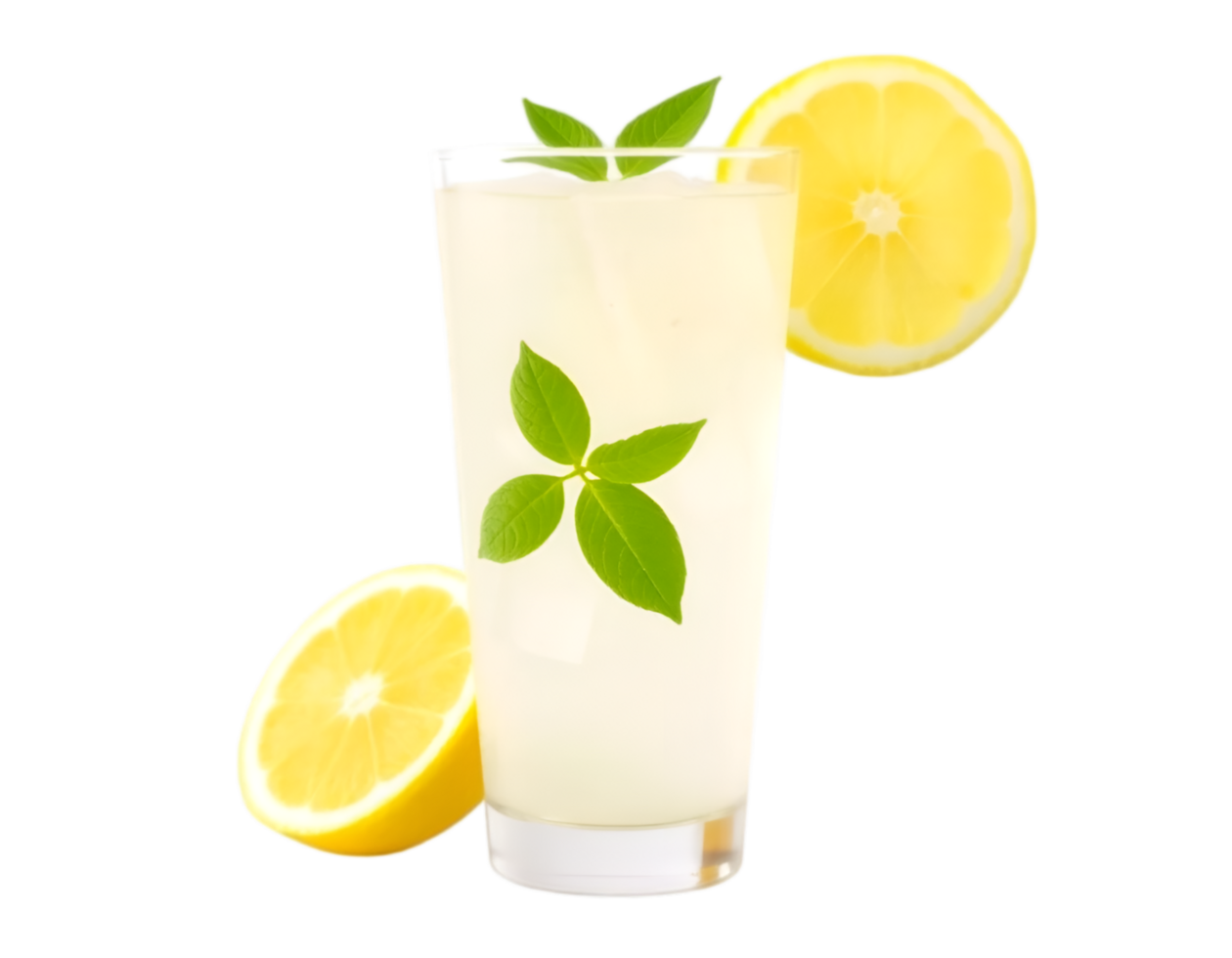 Glass of lemonade with lemon and mint isolated on transparent background png