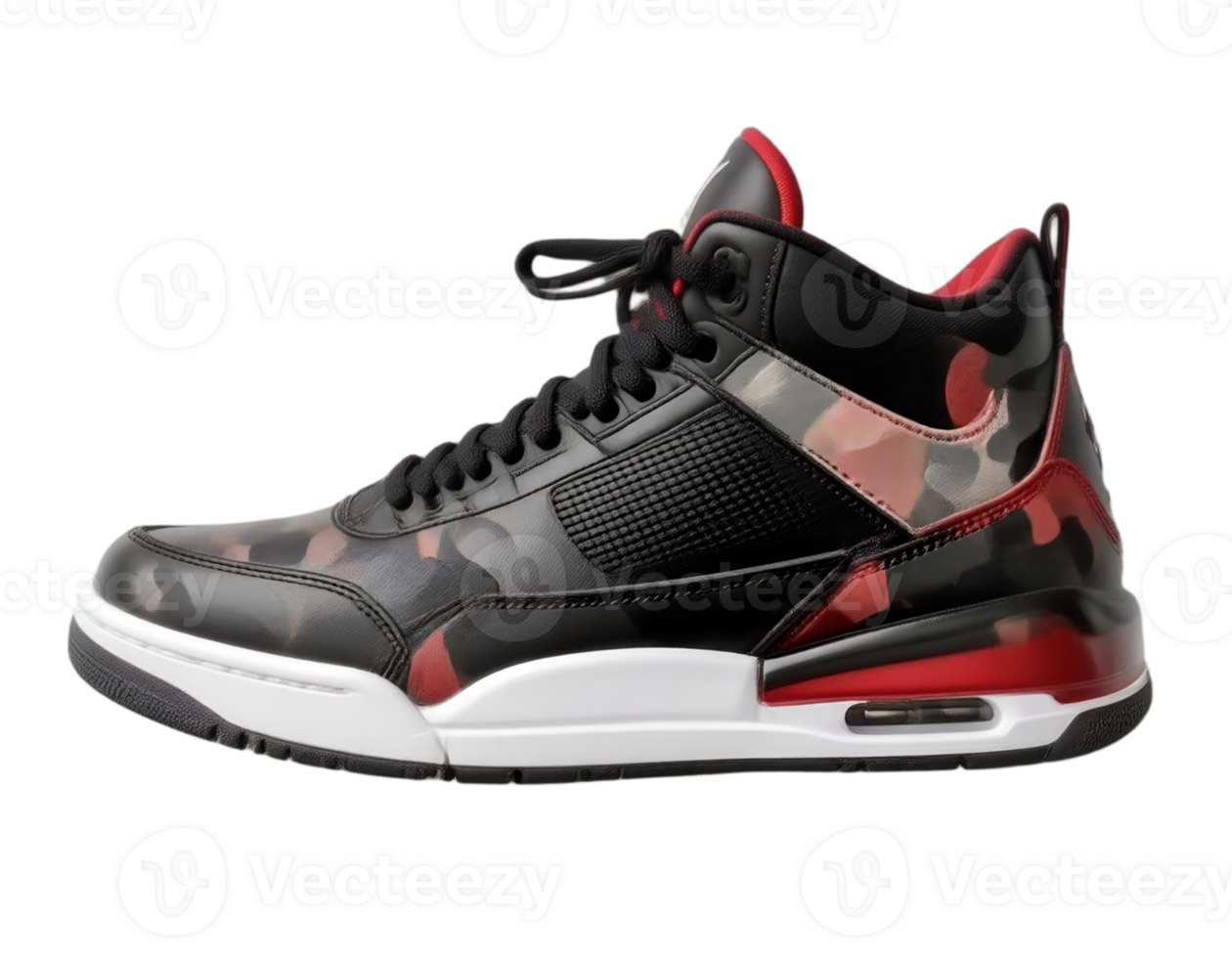Black and red sneaker isolated on a transparent background png