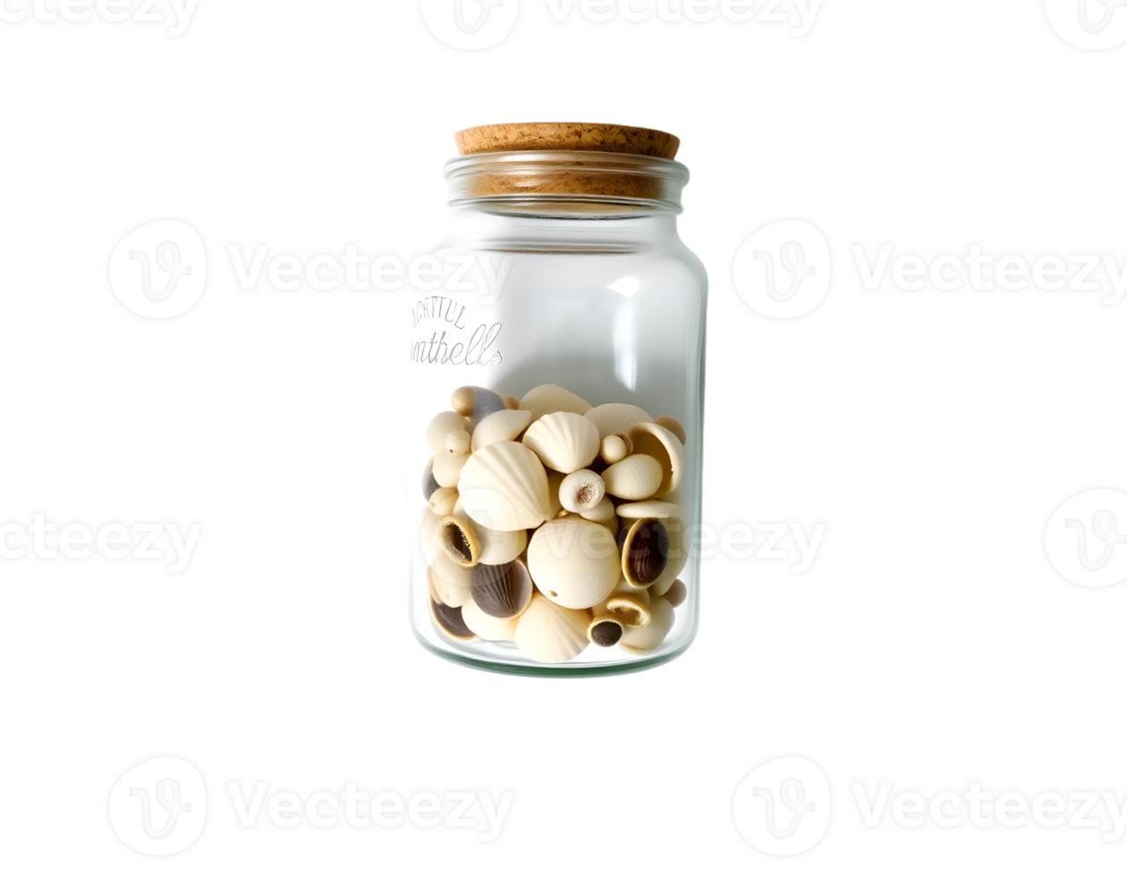 Glass jar with seashells isolated on transparent background png