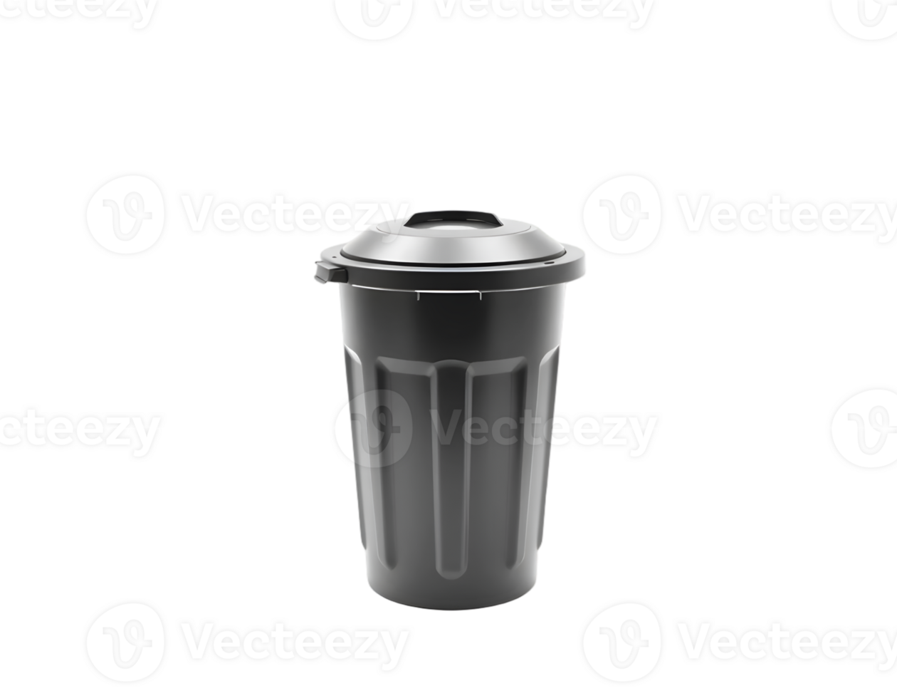 Black plastic trash can isolated on transparent background png
