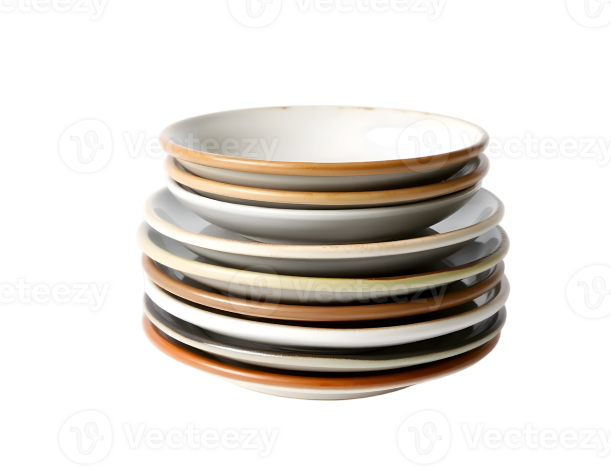 Stack of colorful ceramic plates isolated on transparent background png