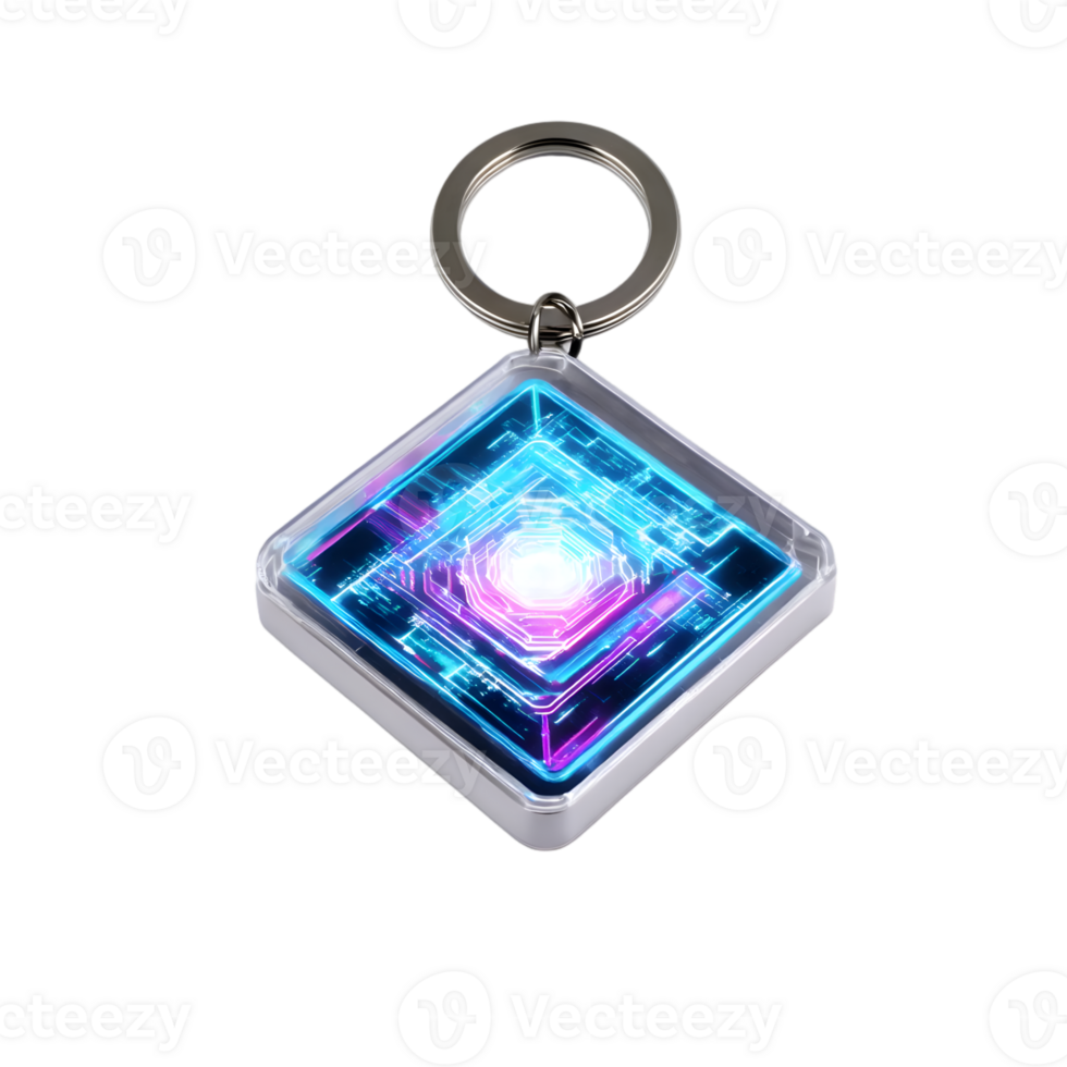 Realistic keychain with digital circuit on transparent background png