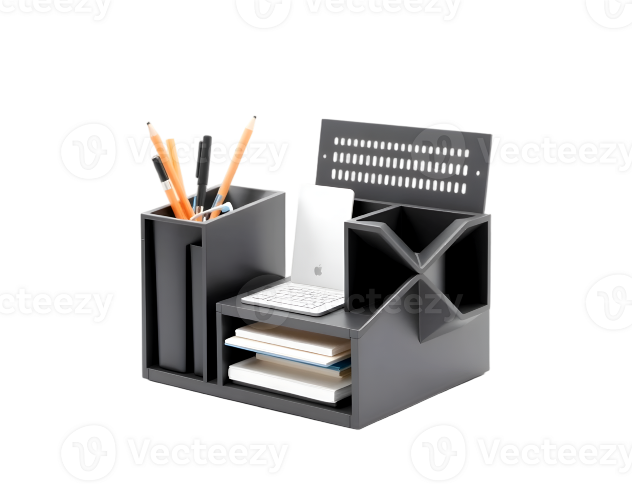 Office black box with stationery isolated on transparent background png