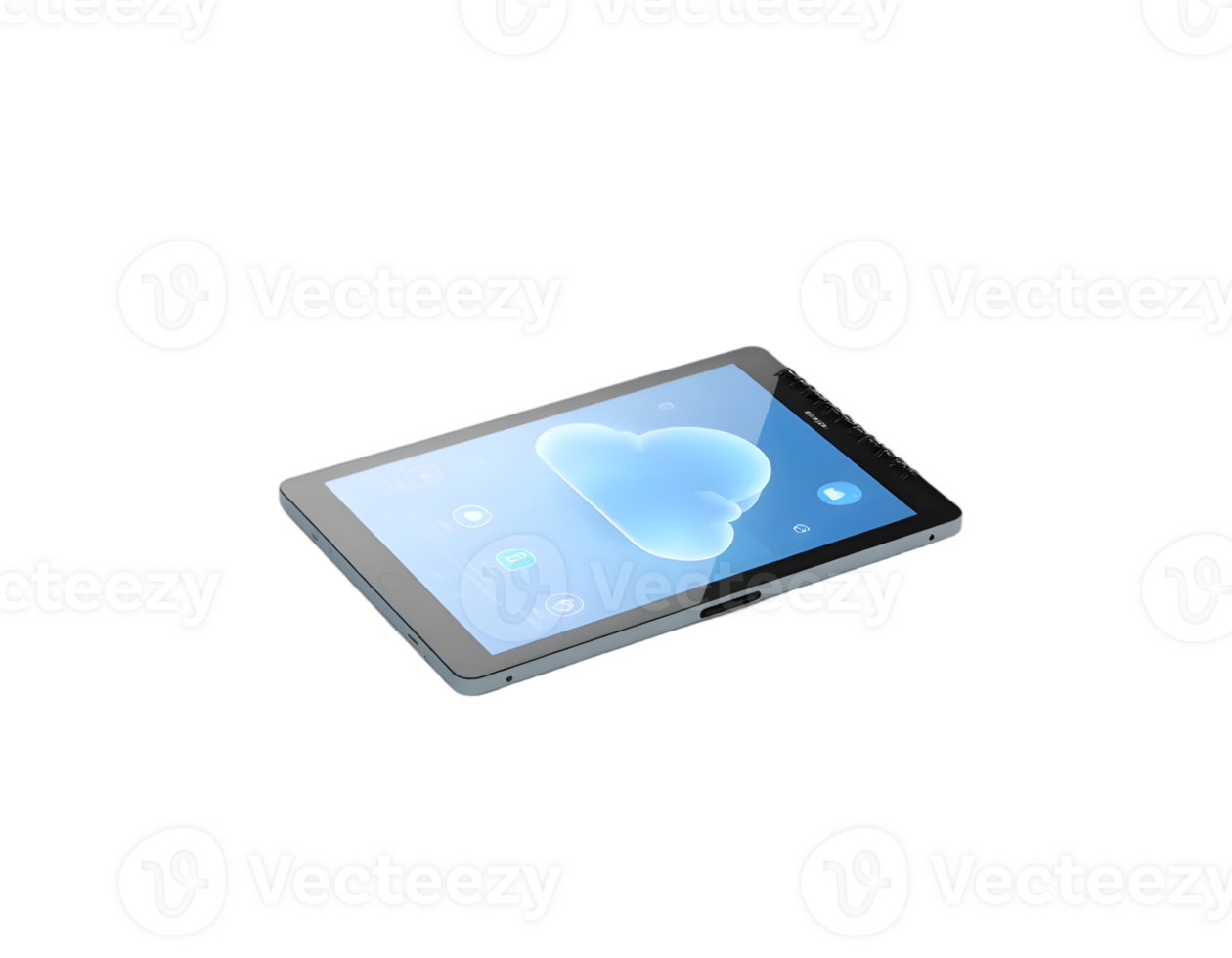 Realistic tablet computer with blue heart icon isolated on transparent background png