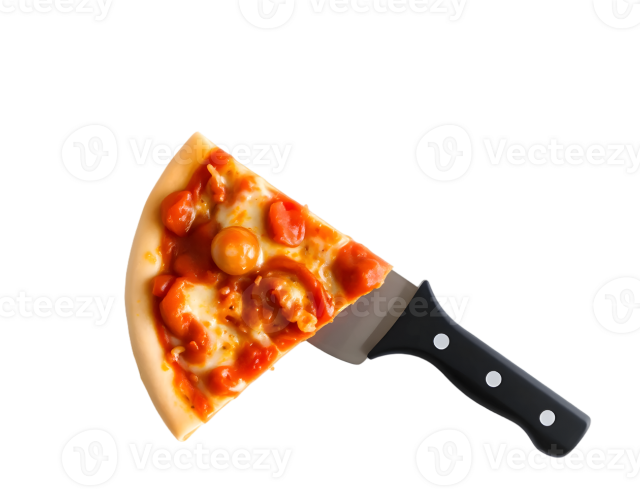 Slice of pizza with tomato sauce isolated on a transparent background png