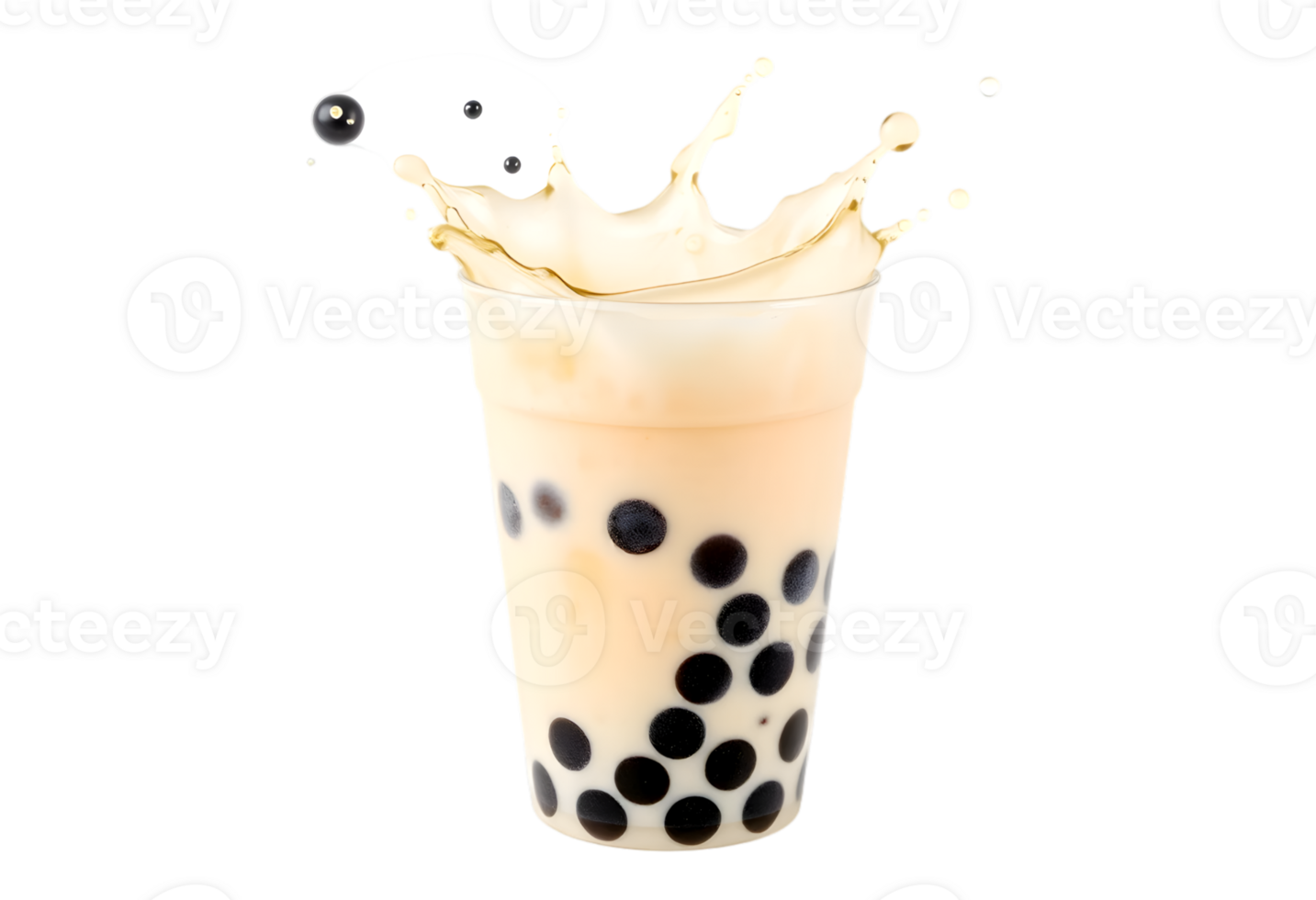 Glass of bubble milk tea with black spots isolated on transparent background png