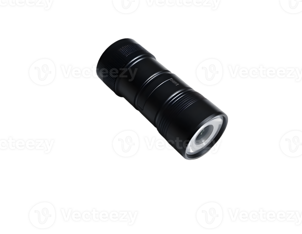 Realistic black metal flashlight isolated on transparent background png