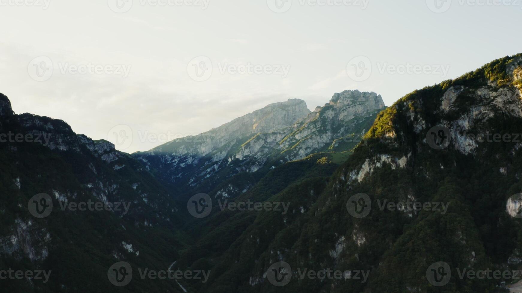 A river snakes through the beautiful mountain range. photo