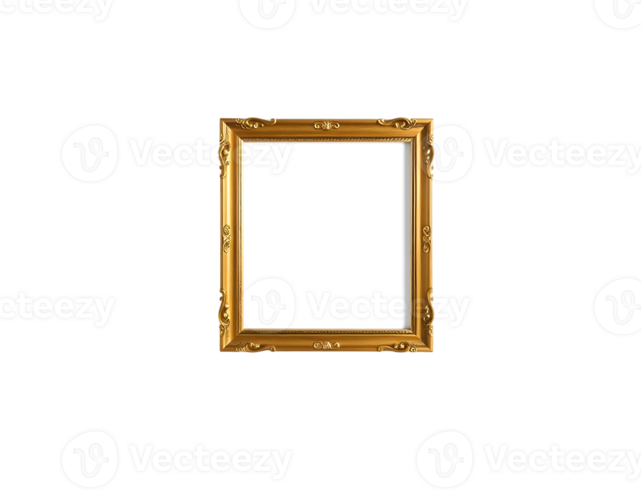 Golden frame for paintings, mirrors or photo isolated on transparent background png