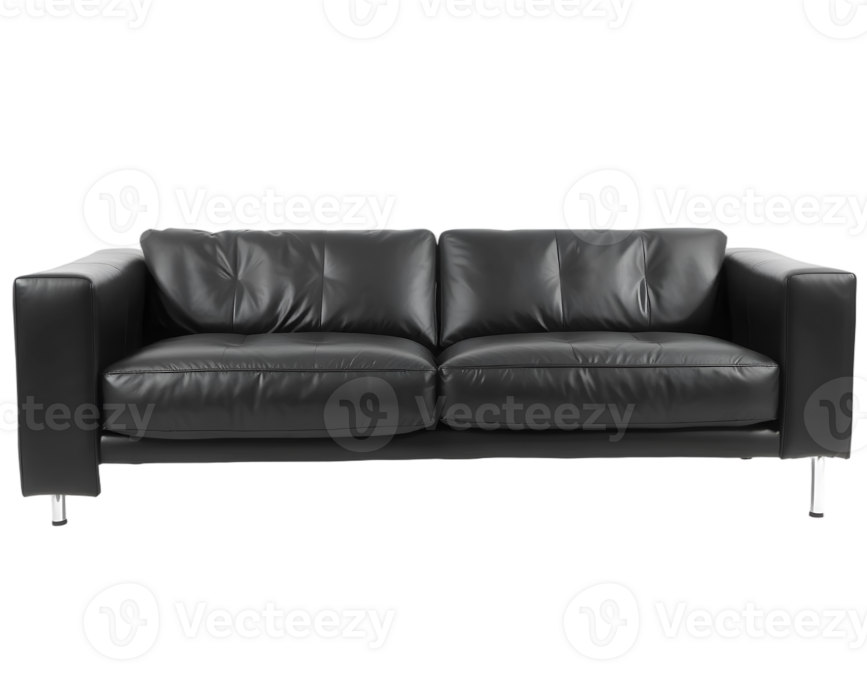 Black leather sofa isolated on a transparent background png