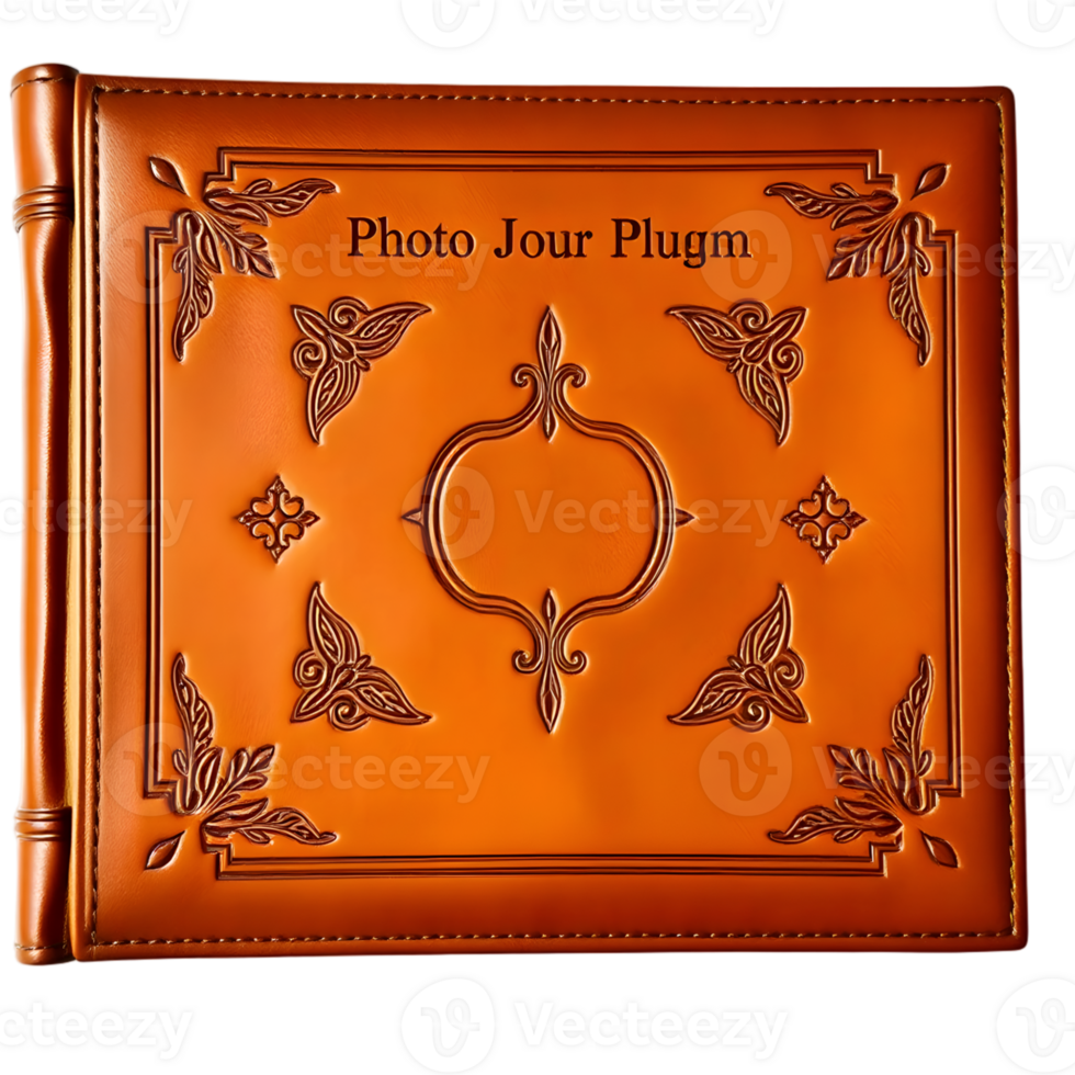 3d render of a brown leather cover with ornament on a transparent background png