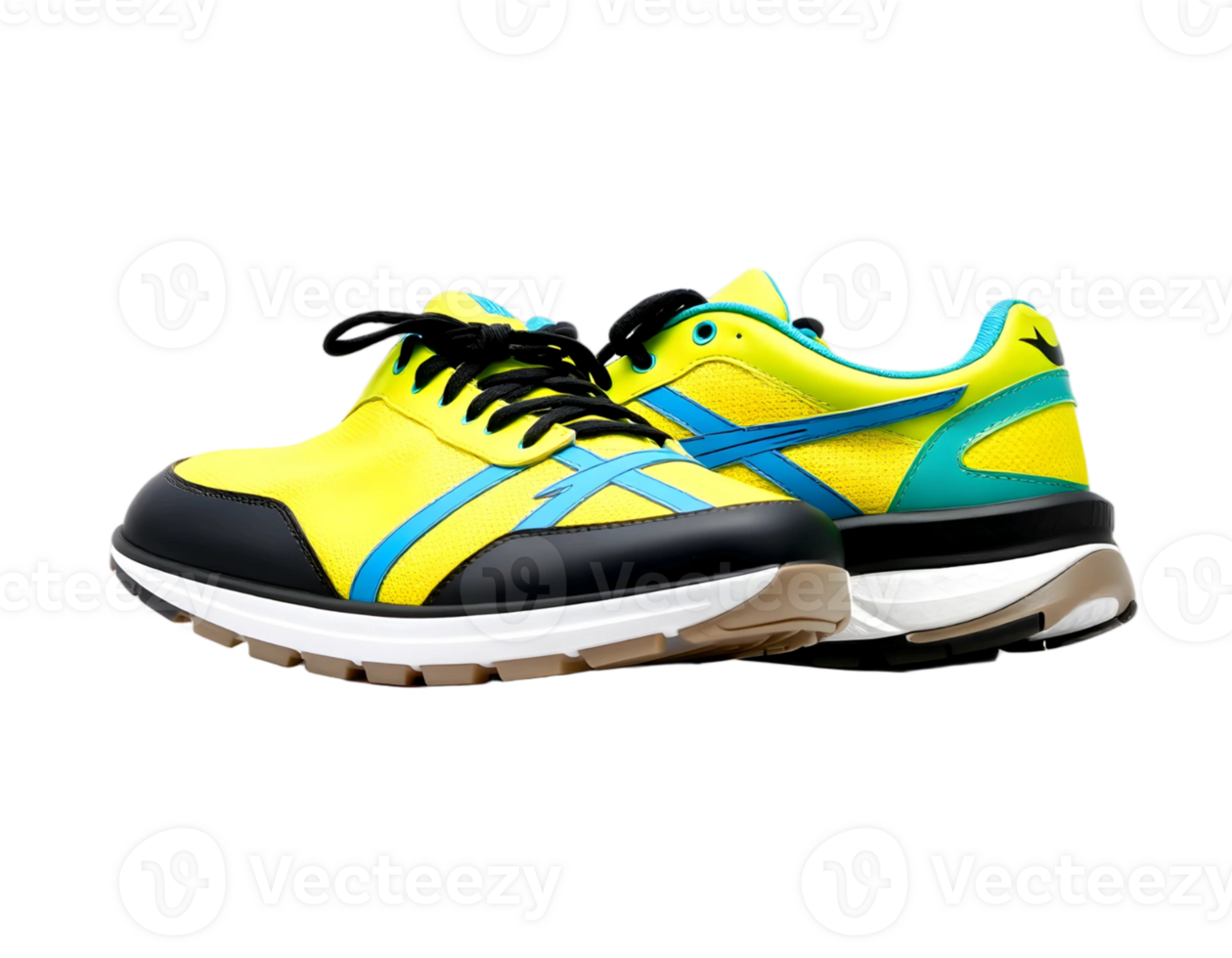 Pair of yellow and black sport shoes isolated on transparent background png