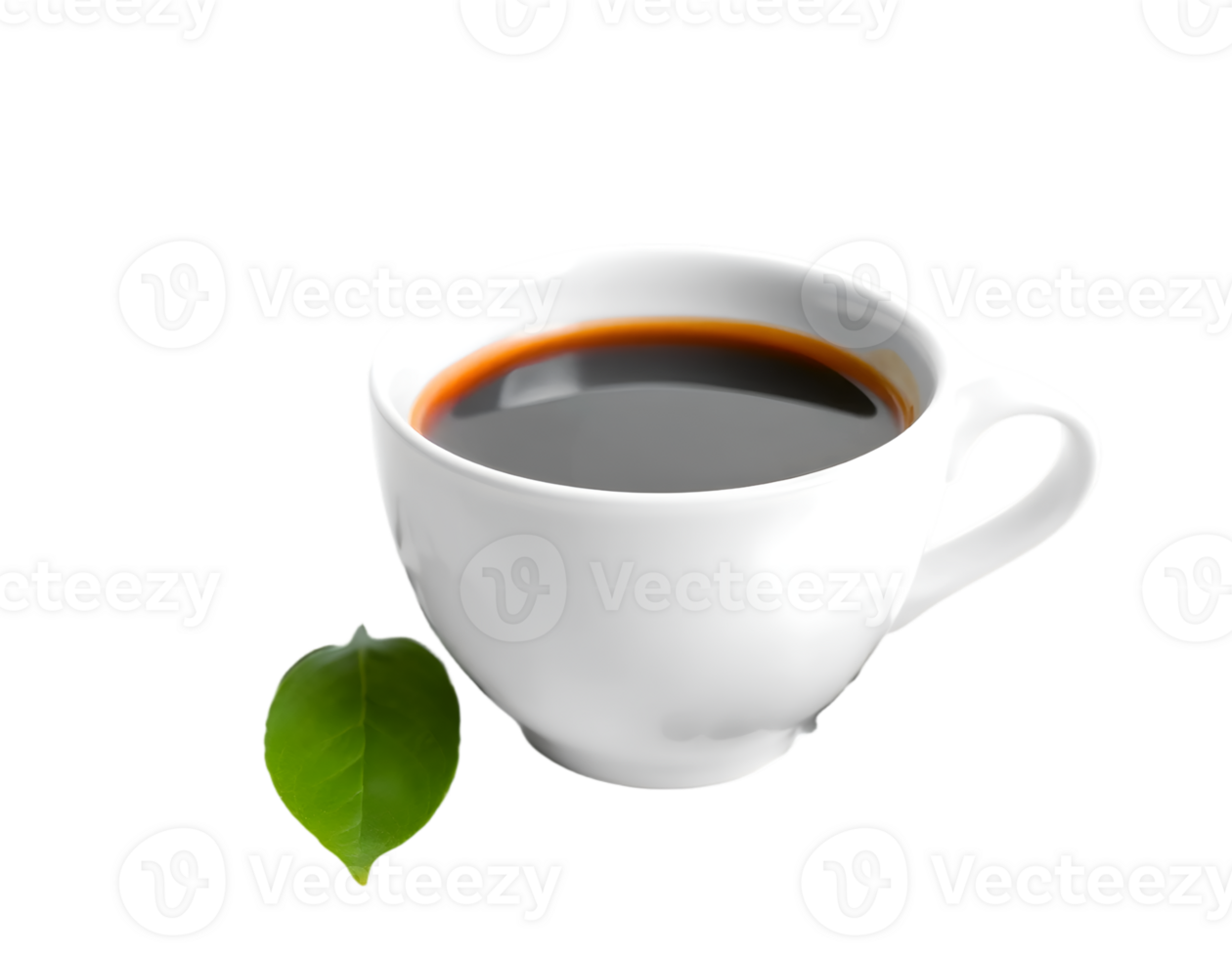 Cup of coffee with green leaf isolated on transparent background png