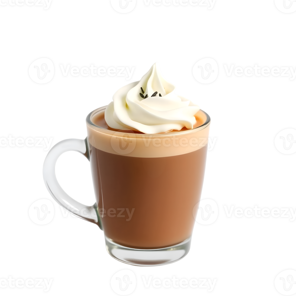 Cup of hot chocolate with whipped cream isolated on transparent background png