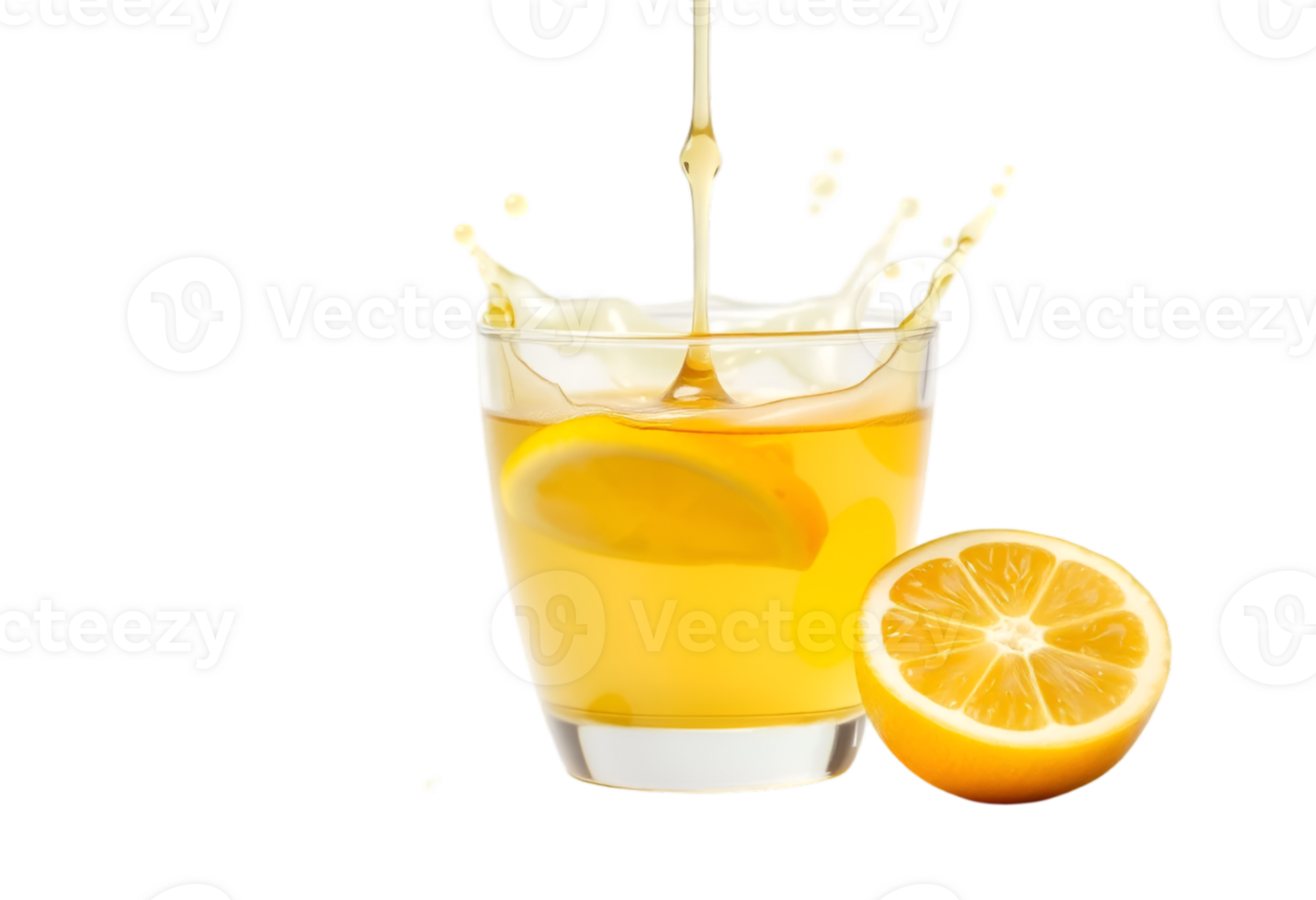 Glass of lemon juice with splash isolated on transparent background png