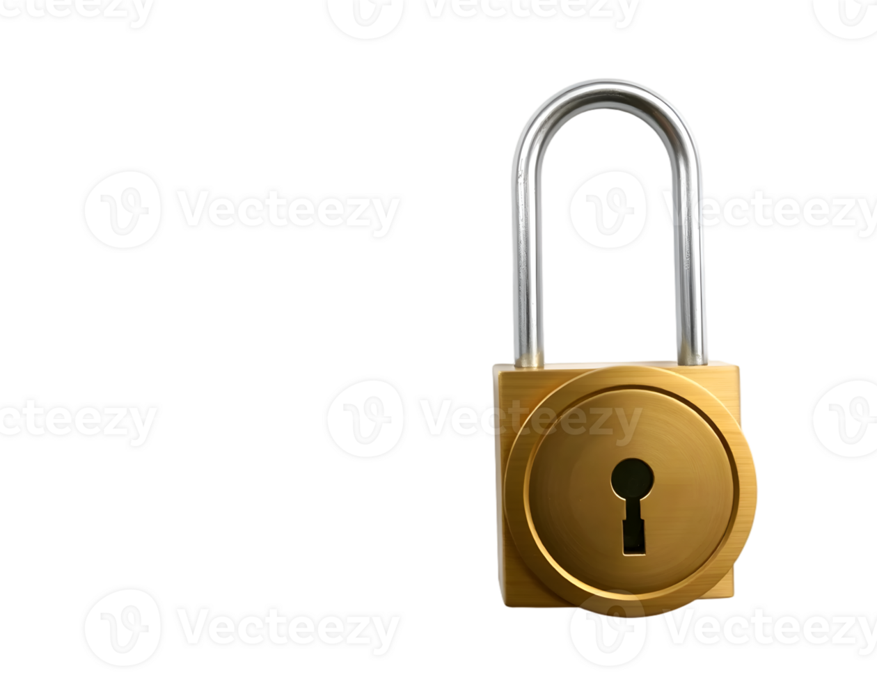 Realistic golden padlock isolated on transparent background png