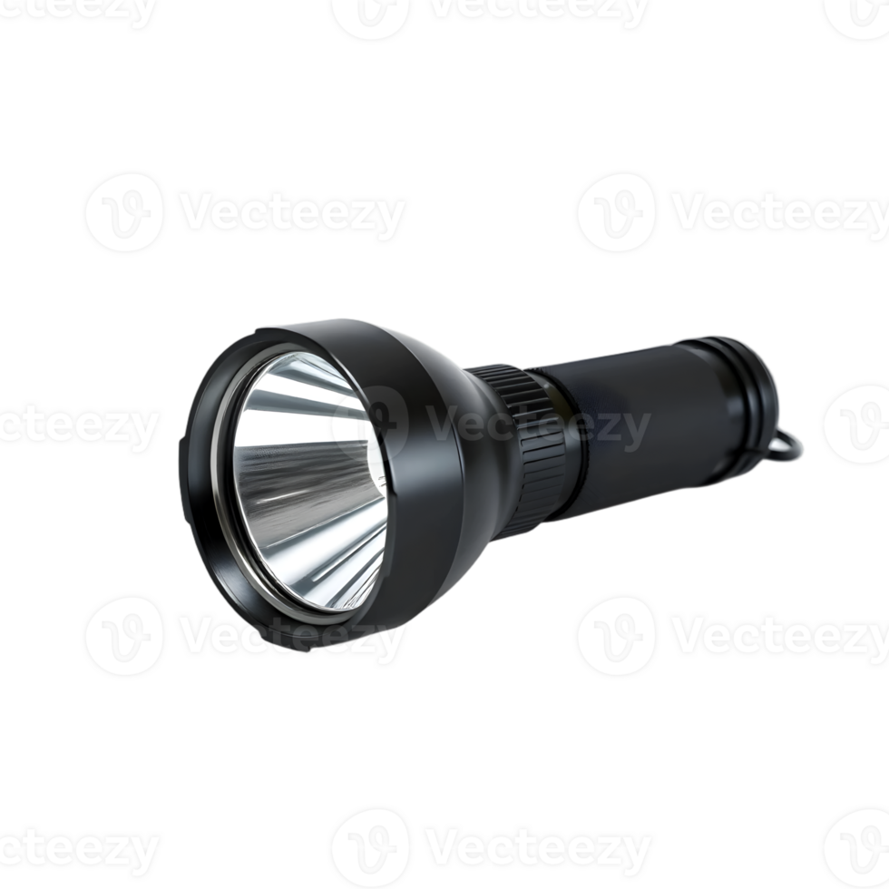 Realistic black flashlight isolated on transparent background png