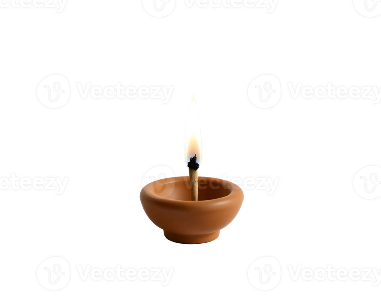 Burning candle in clay pot isolated on transparent background png
