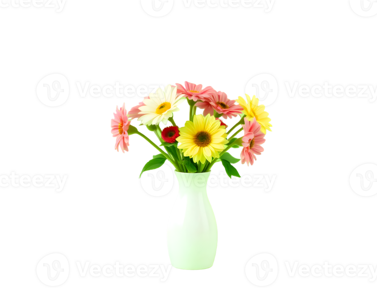Bouquet of Gerbera flowers in vase isolated on transparent background png