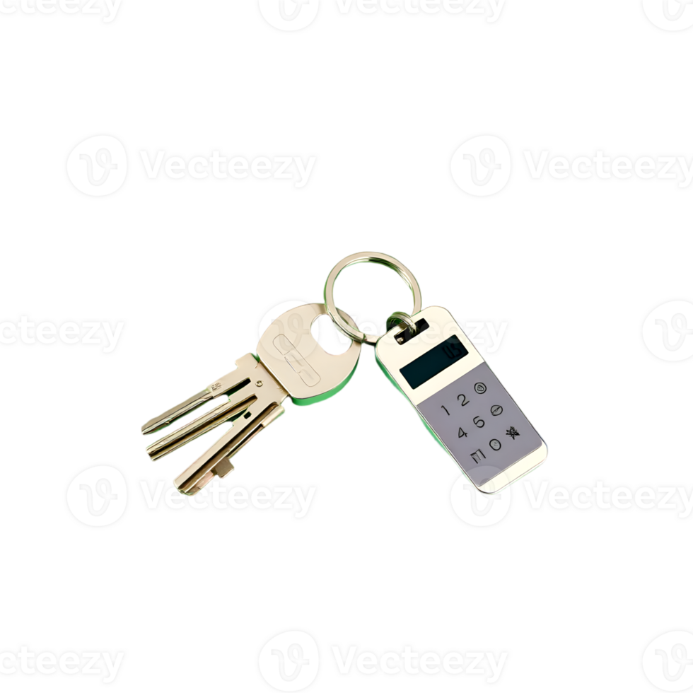 Realistic key with keychain isolated on transparent background png