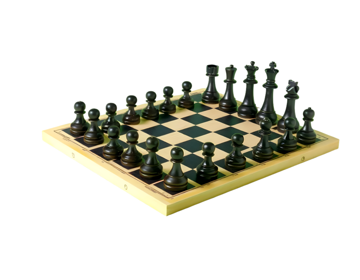 Wooden chessboard with chess pieces isolated on transparent background png