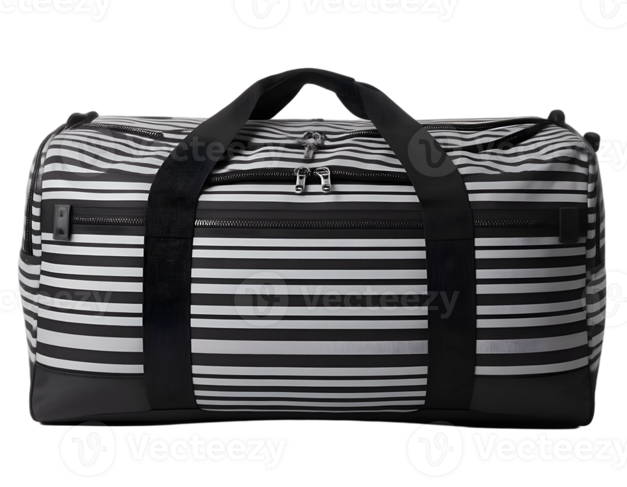 Black and white striped travel bag isolated on a transparent background png