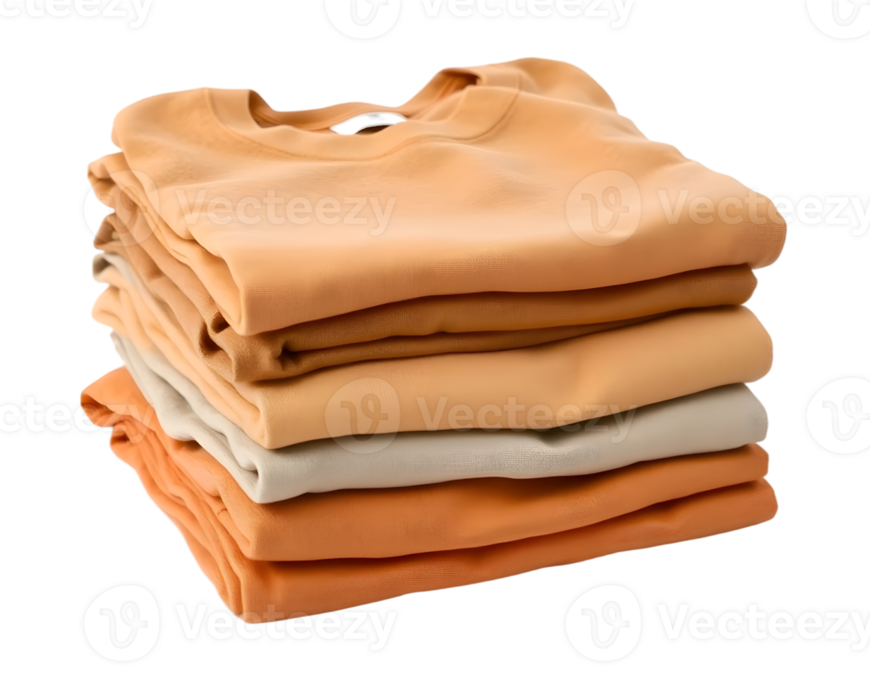 Stack of orange and beige folded shirts isolated on transparent background png