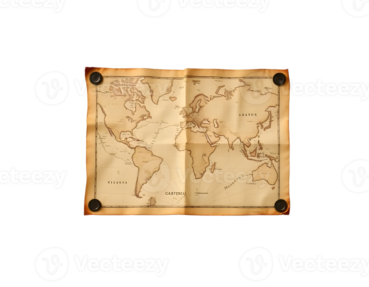 Vintage paper map isolated on transparent background png