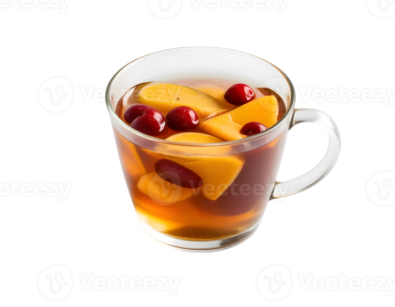 Mulled tea with cranberries and peach isolated on transparent background png