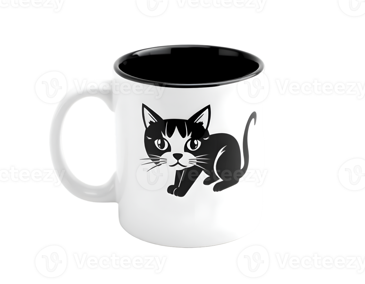 Mug Of Tea Or Coffee With Cat Pattern Isolated On Transparent Background png