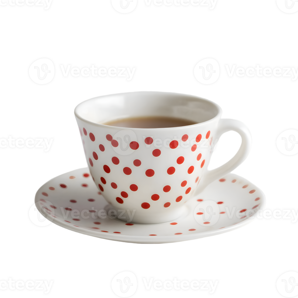 Cup of coffee with red polka dot pattern isolated on transparent background png