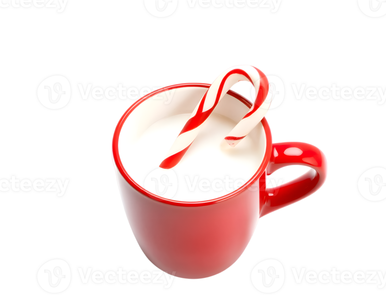 Cup of milk with candy canes isolated on transparent background png