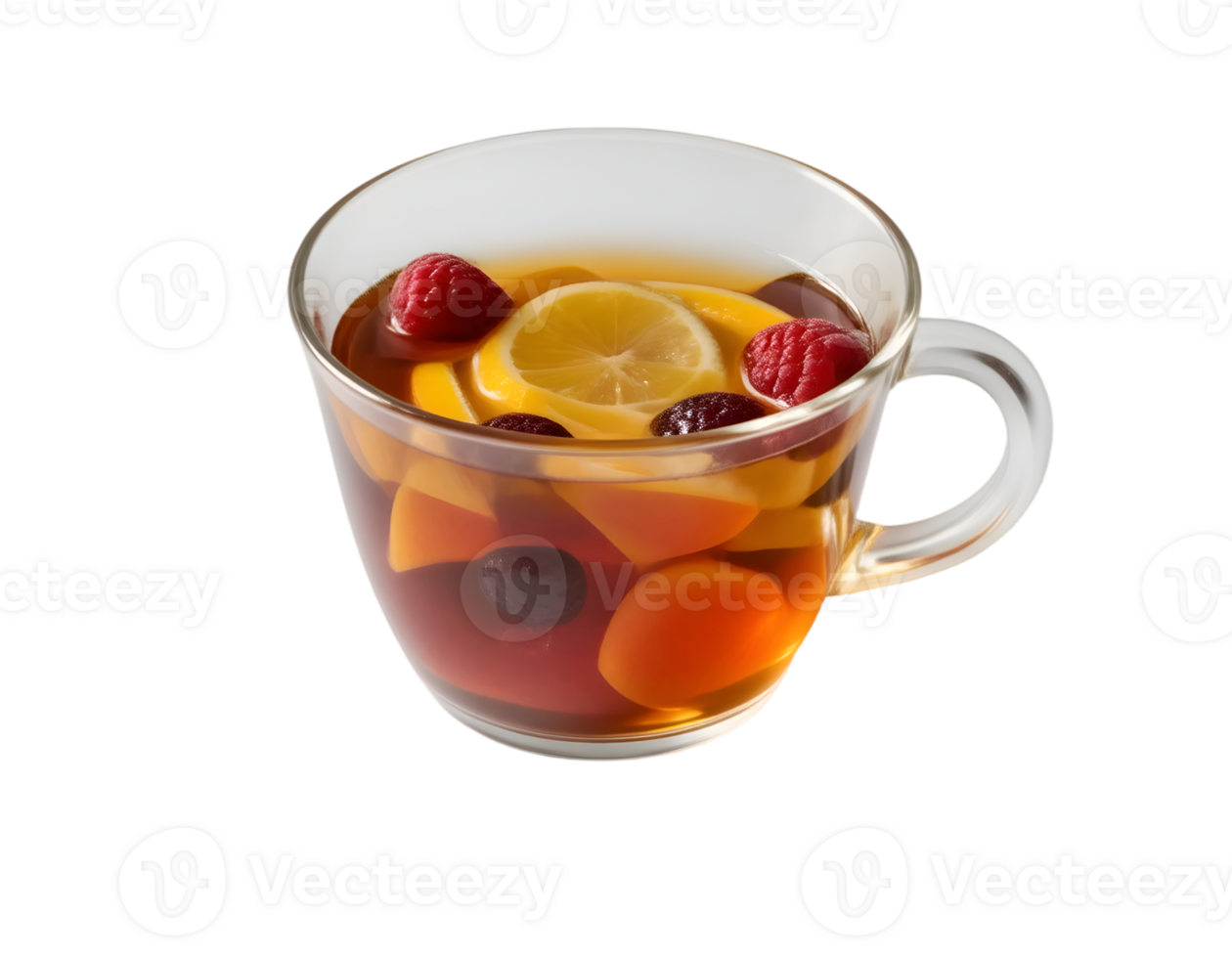 Mulled tea with fruit and berries isolated on transparent background png
