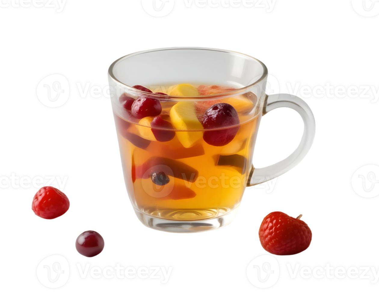 Mulled tea with berries in a glass cup isolated on transparent background png