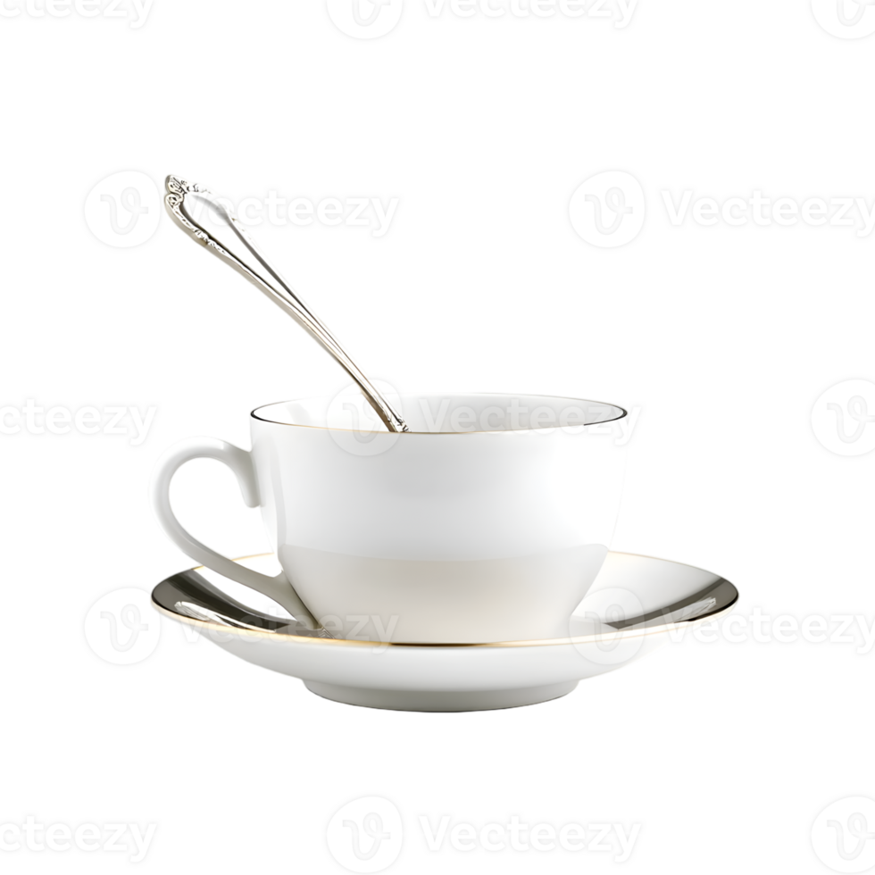 Cup and saucer with spoon on transparent background png