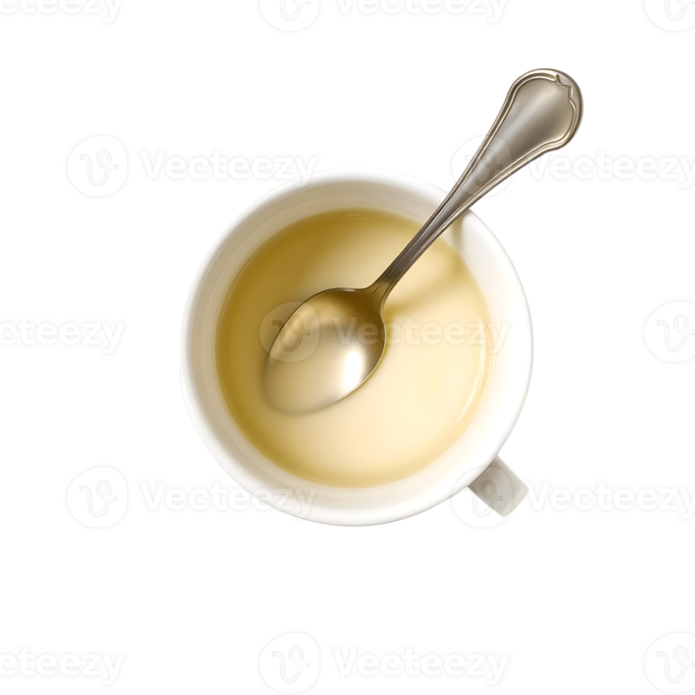 Cup of tea with spoon on transparent background png