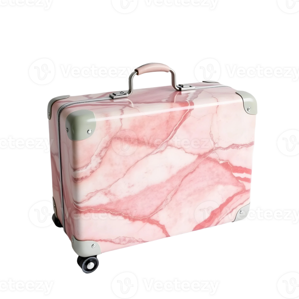 Travel suitcase with pink marble texture isolated on transparent background png