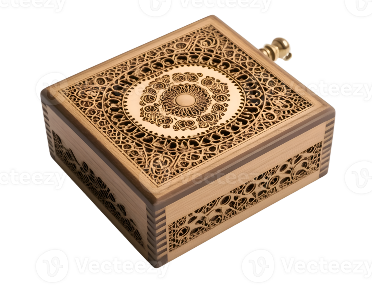 Wooden box with oriental pattern on a transparent background png
