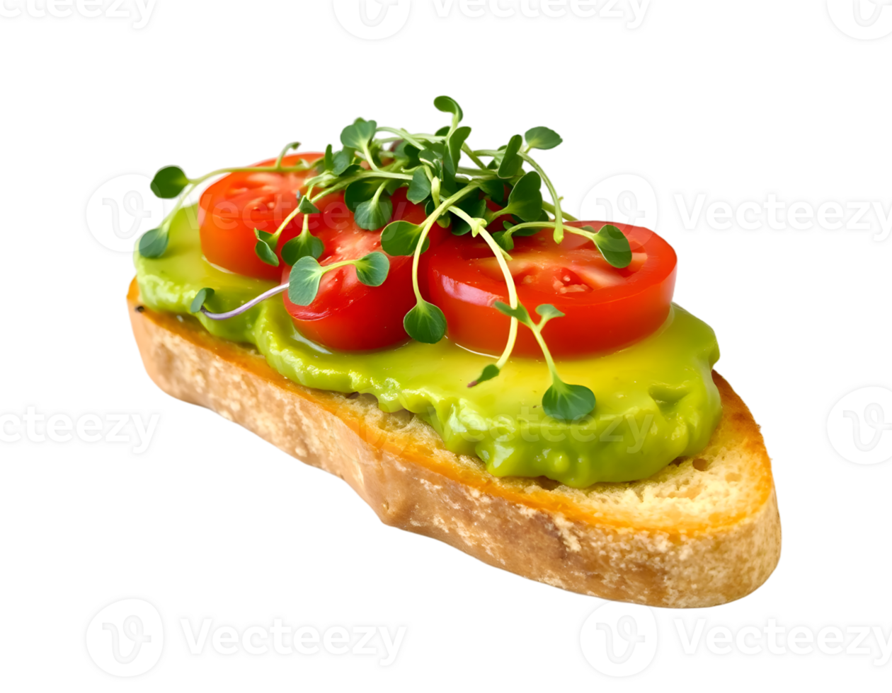 Toast with avocado, tomato and microgreens isolated on transparent background png