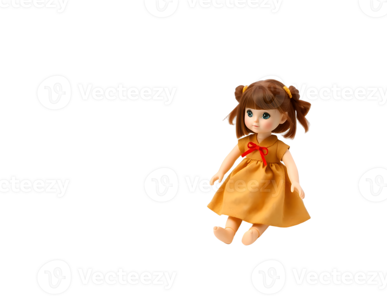 Cute 3d doll in yellow dress isolated on transparent background png