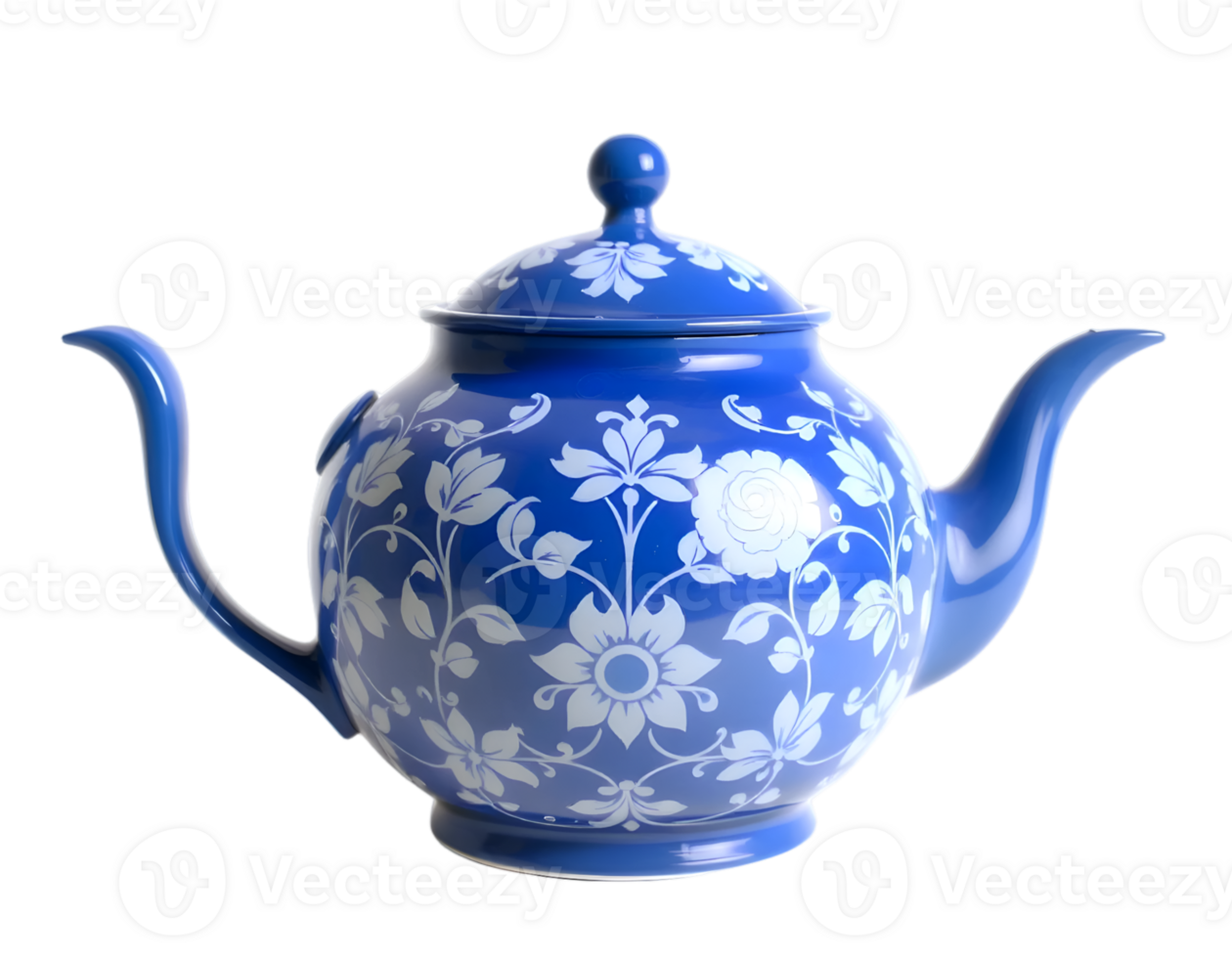 Blue ceramic teapot isolated on transparent background png