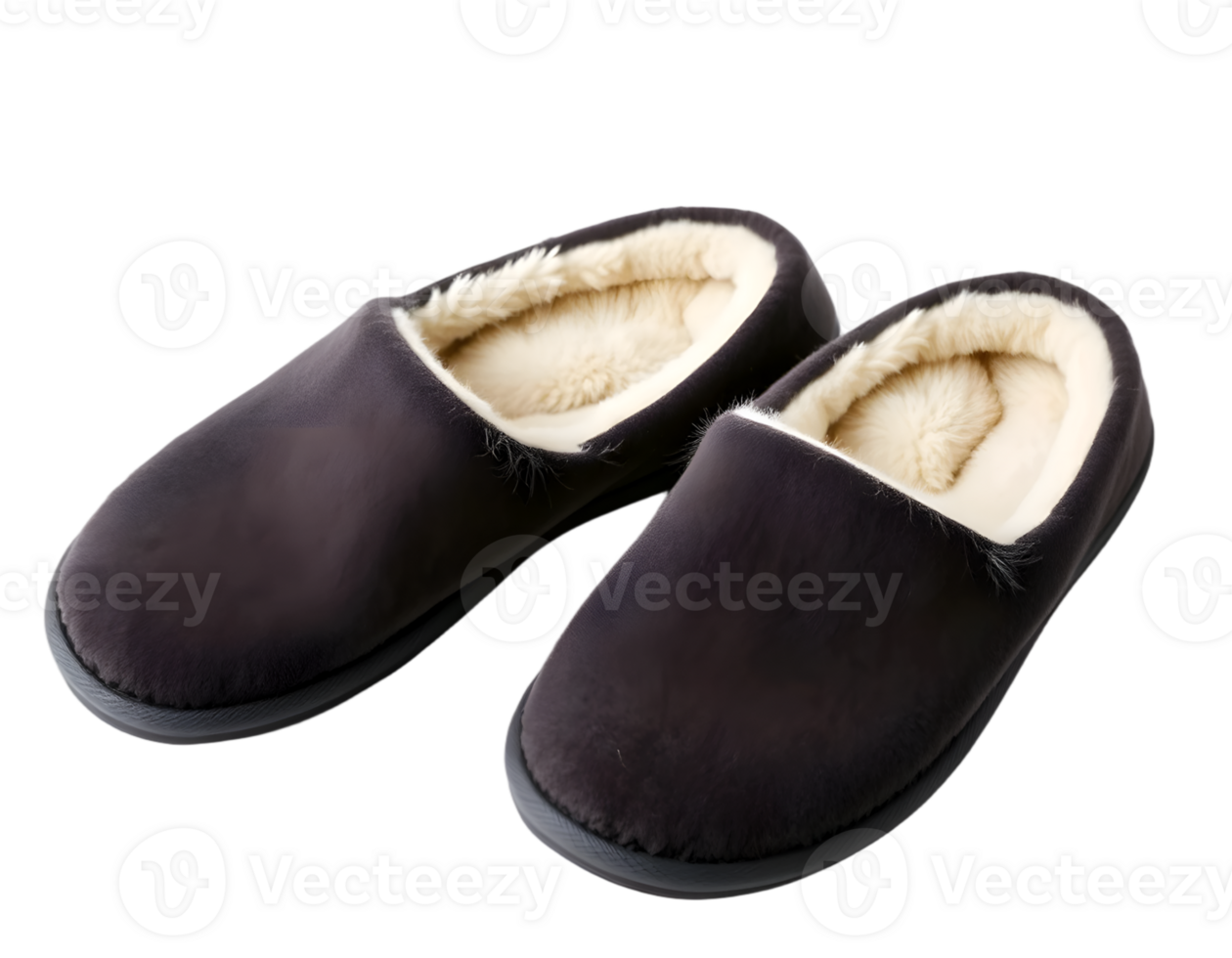 Pair of black slippers isolated on transparent background png