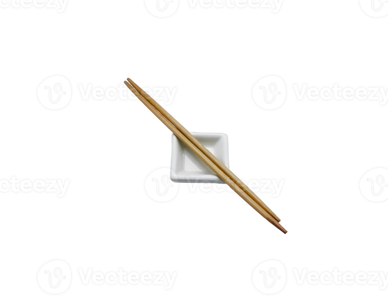 Bamboo chopsticks in white bowl on transparent background png
