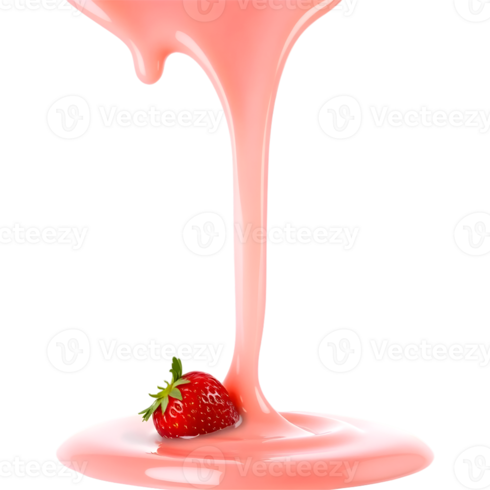 Strawberry falling into pink milk splash png