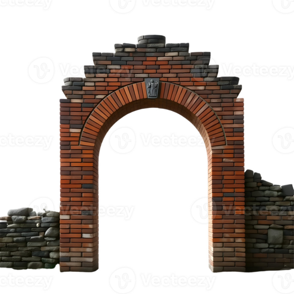 Stone arch with brick wall isolated on transparent background png