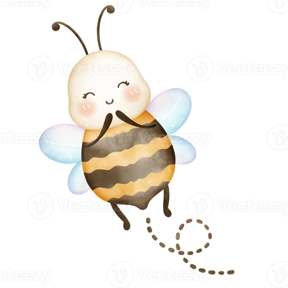 Happy Bee with Smiling Face, Cute Honey Bee Illustration png