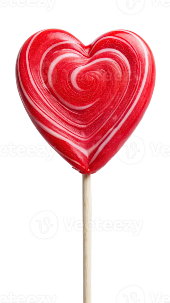 A red heart shaped lollipop on a stick png