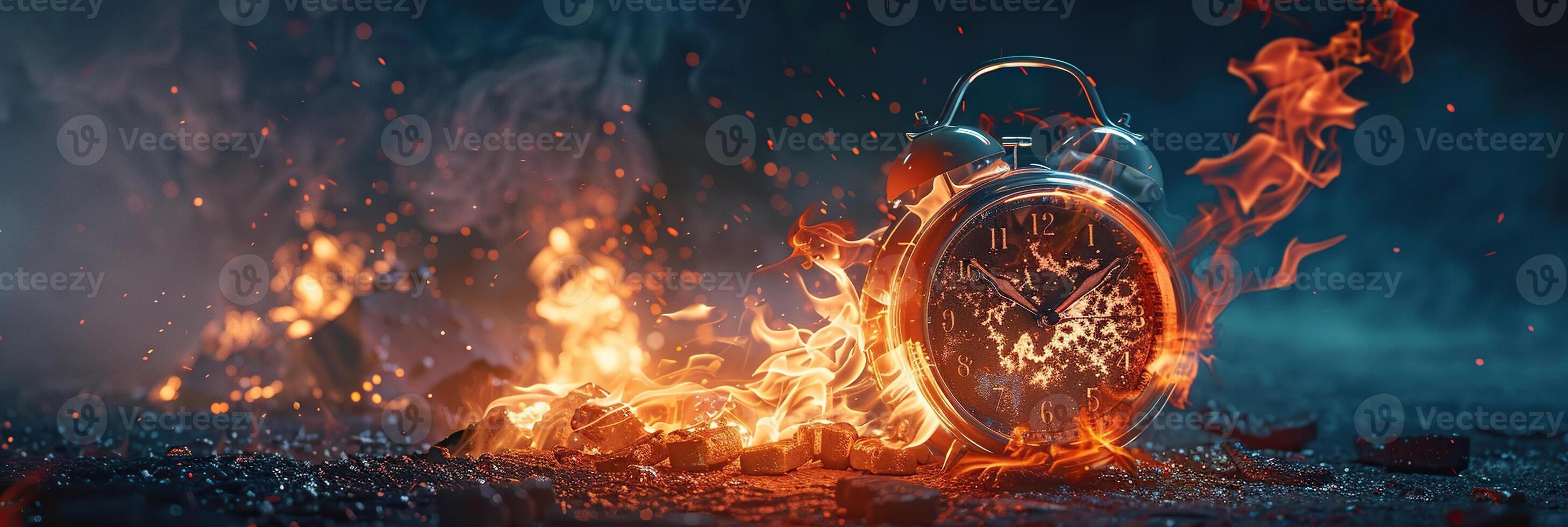 A clock is burning in the middle of a fire photo
