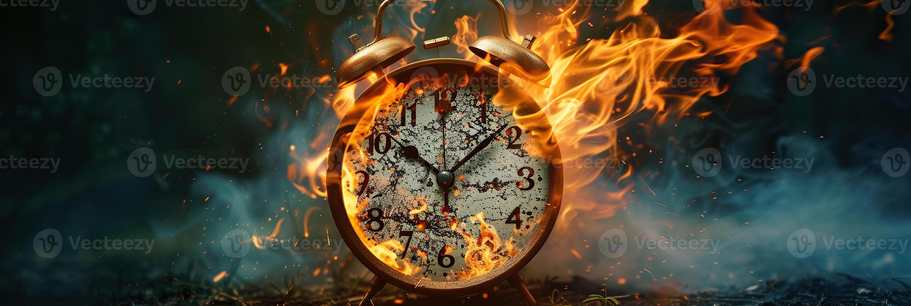 A clock is on fire in the dark photo