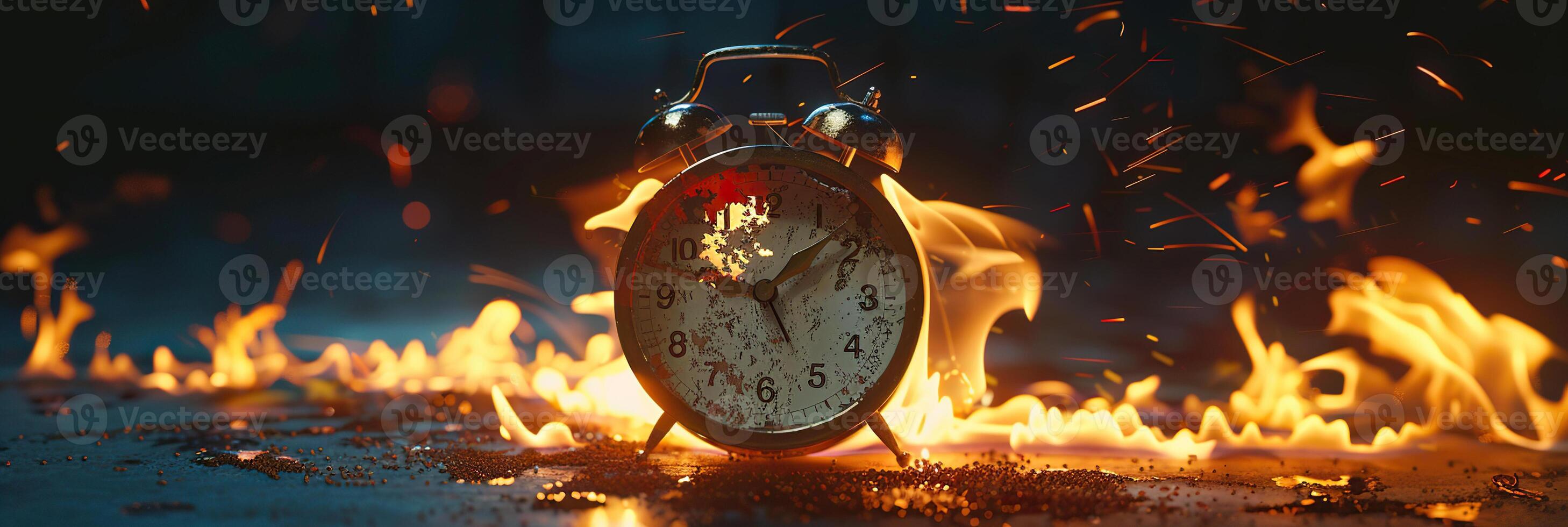 A clock is on fire in the dark photo